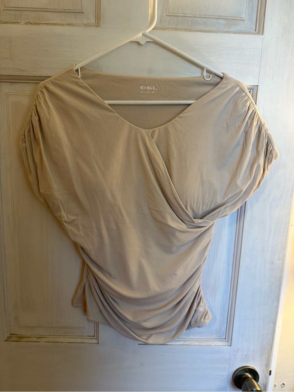 Beige Draped Wrap-Front Women's Top